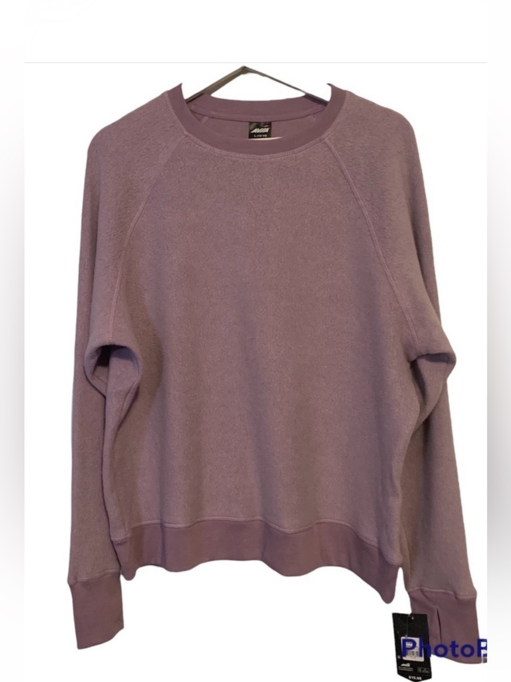 Avia Large 12-14 reverse fleece purple top sweatshirt pullover soft workout gym